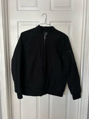 Outdoor Jacket Minimalist Black MA-1 Zip Utility Bomber Jacket L